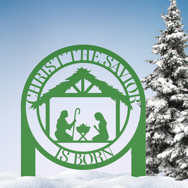 Christmas Yard Decor, Christ the Savior is Born Metal Lawn Stake, Outdoor Christmas Decoration