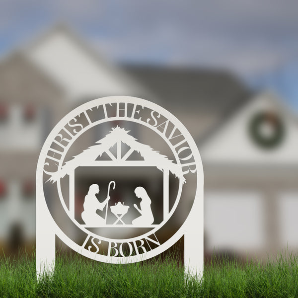 Christmas Yard Decor, Christ the Savior is Born Metal Lawn Stake, Outdoor Christmas Decoration