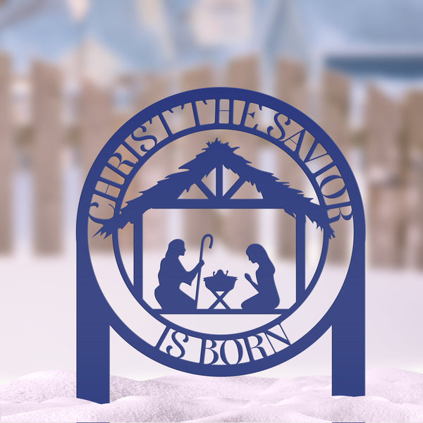 Christmas Yard Decor, Christ the Savior is Born Metal Lawn Stake, Outdoor Christmas Decoration