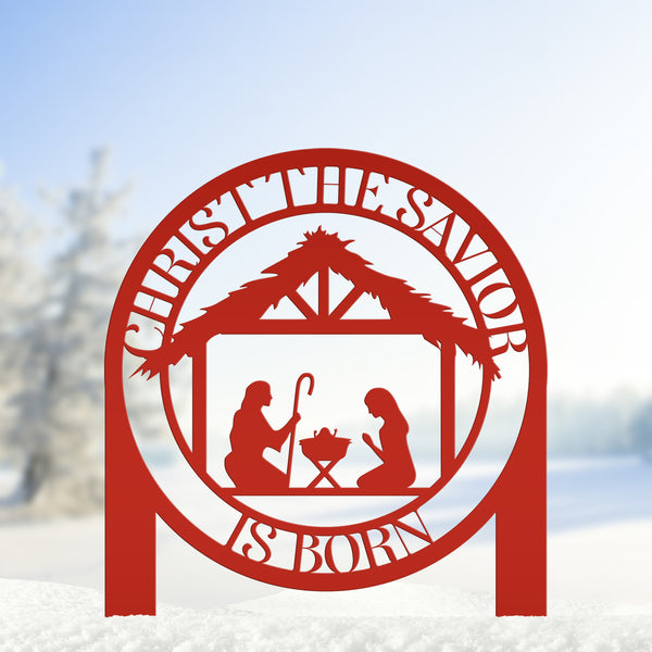 Christmas Yard Decor, Christ the Savior is Born Metal Lawn Stake, Outdoor Christmas Decoration