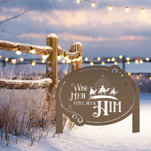 Outdoor Nativity Scene Yard Stake, Christian Metal Lawn Art For the Christmas Holiday, Wise Men Still Seek Him Sign, Festive Shadow Caster