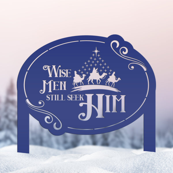 Outdoor Nativity Scene Yard Stake, Christian Metal Lawn Art For the Christmas Holiday, Wise Men Still Seek Him Sign, Festive Shadow Caster