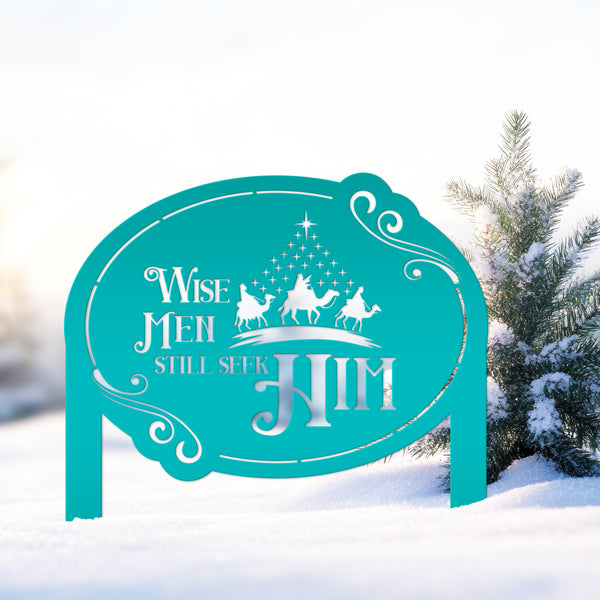 Outdoor Nativity Scene Yard Stake, Christian Metal Lawn Art For the Christmas Holiday, Wise Men Still Seek Him Sign, Festive Shadow Caster