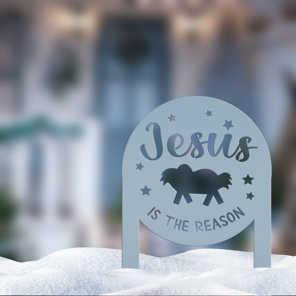 Festive Jesus Yard Ornament - Holiday Lawn Decoration - Metal Jesus is the Reason Sign - Christmas Nativity Yard Stake - Manger Scene Decor