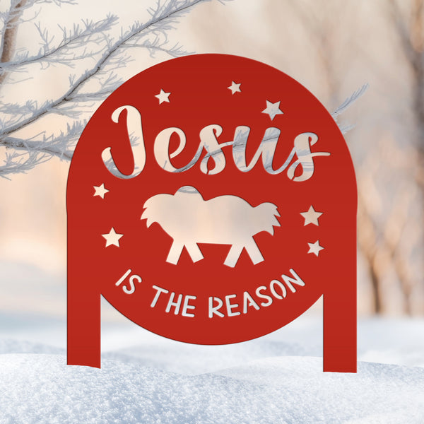 Festive Jesus Yard Ornament - Holiday Lawn Decoration - Metal Jesus is the Reason Sign - Christmas Nativity Yard Stake - Manger Scene Decor