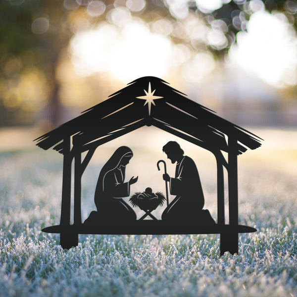 Nativity Scene Metal Yard Stake - Holiday Shadow Caster - Christmas Manger Scene Display - Outdoor Seasonal Decorations - Christian Gifts