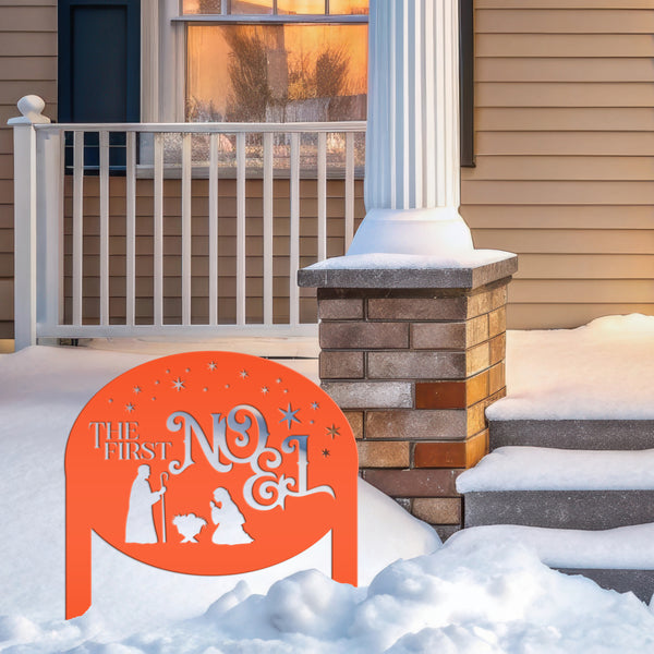 Outdoor Christmas Nativity Yard Stake, The First Noel Sign, Festive Metal Holiday Decor, Lawn Decorations, Manger Scene Decoration