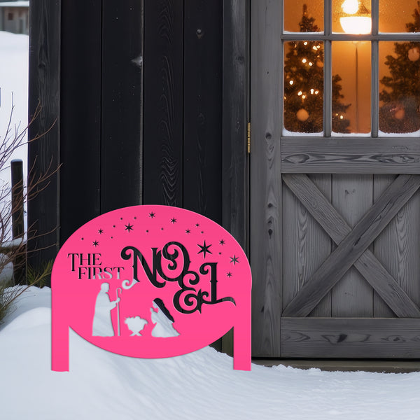 Outdoor Christmas Nativity Yard Stake, The First Noel Sign, Festive Metal Holiday Decor, Lawn Decorations, Manger Scene Decoration