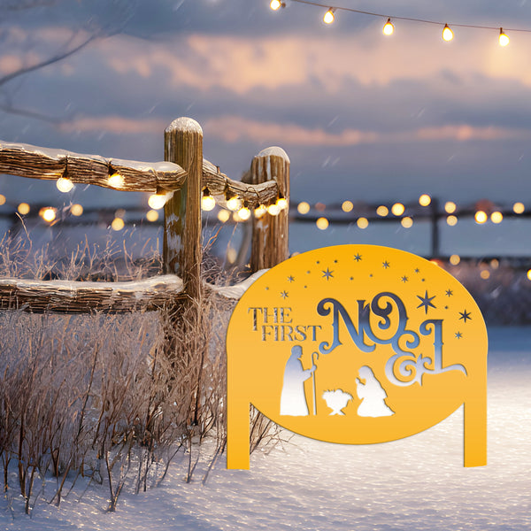 Outdoor Christmas Nativity Yard Stake, The First Noel Sign, Festive Metal Holiday Decor, Lawn Decorations, Manger Scene Decoration