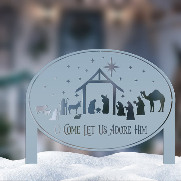 Metal Nativity Yard Sign for Outdoors, Outdoor Christmas Decoration, O Come let us adore Him