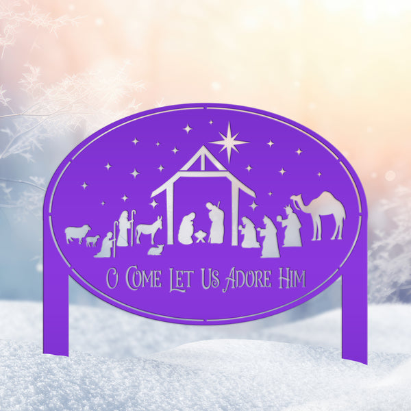 Metal Nativity Yard Sign for Outdoors, Outdoor Christmas Decoration, O Come let us adore Him