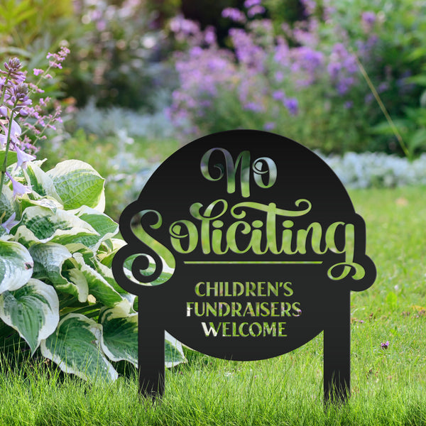 No Soliciting Sign - Children's Fundraisers Welcome Metal Yard Stake - Unique Entryway Display Signs - Novelty Lawn Art - Housewarming Gift
