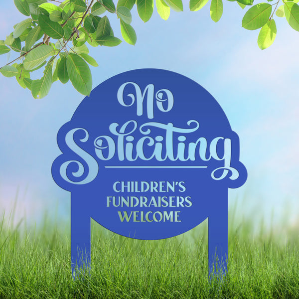 No Soliciting Sign - Children's Fundraisers Welcome Metal Yard Stake - Unique Entryway Display Signs - Novelty Lawn Art - Housewarming Gift