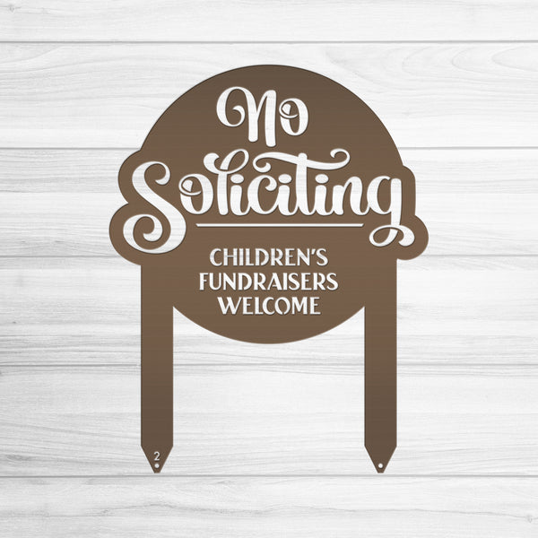 No Soliciting Sign - Children's Fundraisers Welcome Metal Yard Stake - Unique Entryway Display Signs - Novelty Lawn Art - Housewarming Gift
