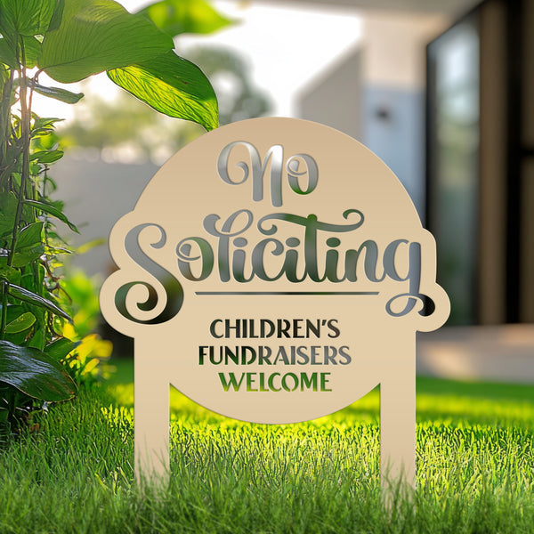 No Soliciting Sign - Children's Fundraisers Welcome Metal Yard Stake - Unique Entryway Display Signs - Novelty Lawn Art - Housewarming Gift