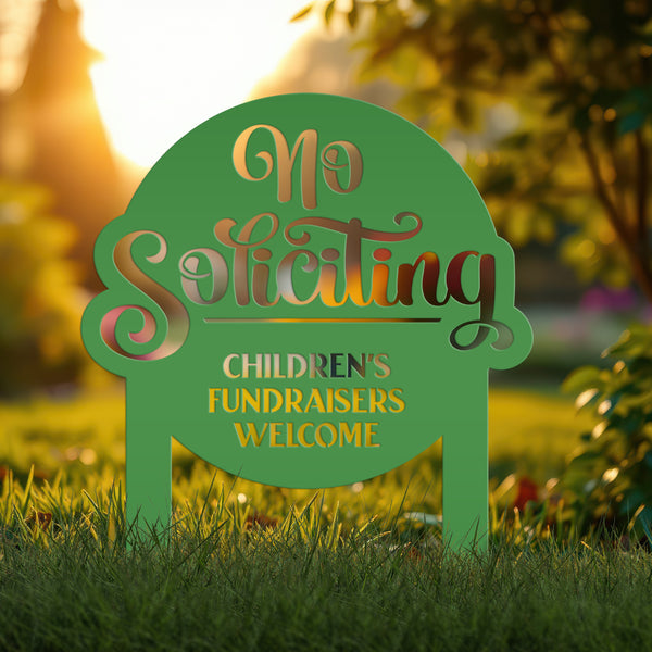 No Soliciting Sign - Children's Fundraisers Welcome Metal Yard Stake - Unique Entryway Display Signs - Novelty Lawn Art - Housewarming Gift