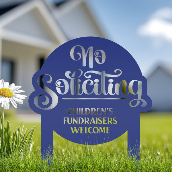 No Soliciting Sign - Children's Fundraisers Welcome Metal Yard Stake - Unique Entryway Display Signs - Novelty Lawn Art - Housewarming Gift