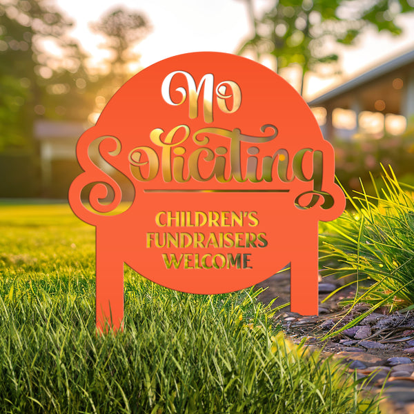 No Soliciting Sign - Children's Fundraisers Welcome Metal Yard Stake - Unique Entryway Display Signs - Novelty Lawn Art - Housewarming Gift