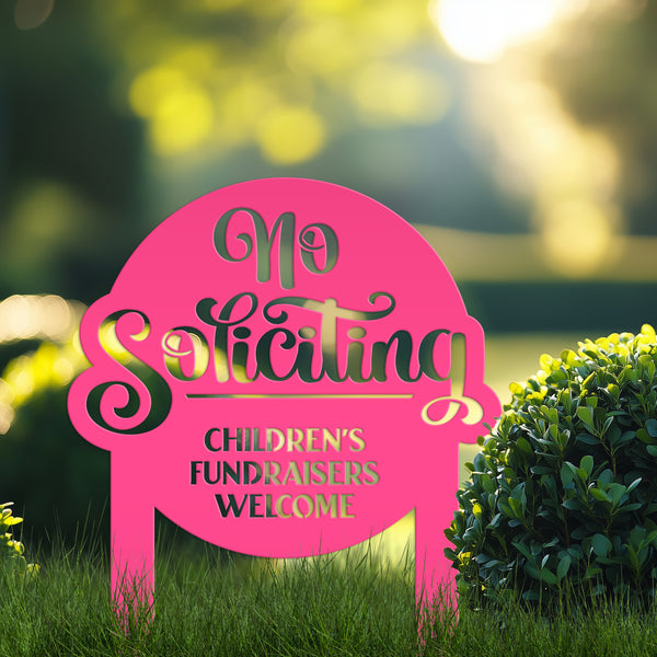 No Soliciting Sign - Children's Fundraisers Welcome Metal Yard Stake - Unique Entryway Display Signs - Novelty Lawn Art - Housewarming Gift