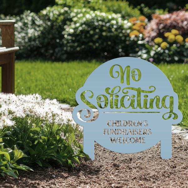 No Soliciting Sign - Children's Fundraisers Welcome Metal Yard Stake - Unique Entryway Display Signs - Novelty Lawn Art - Housewarming Gift