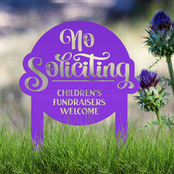 No Soliciting Sign - Children's Fundraisers Welcome Metal Yard Stake - Unique Entryway Display Signs - Novelty Lawn Art - Housewarming Gift