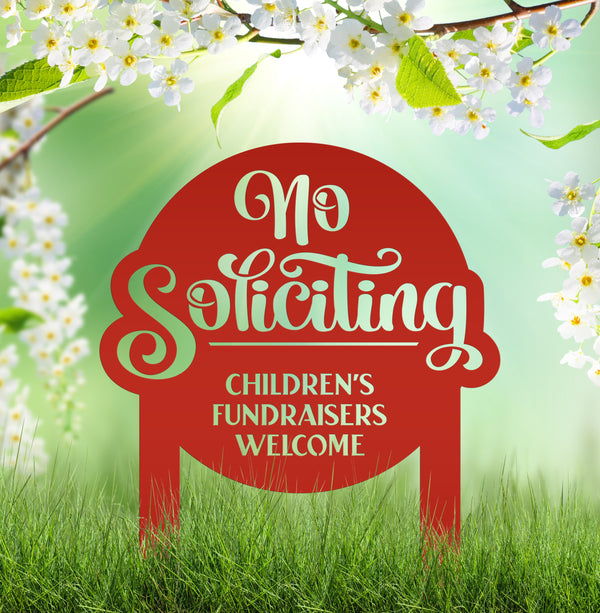 No Soliciting Sign - Children's Fundraisers Welcome Metal Yard Stake - Unique Entryway Display Signs - Novelty Lawn Art - Housewarming Gift