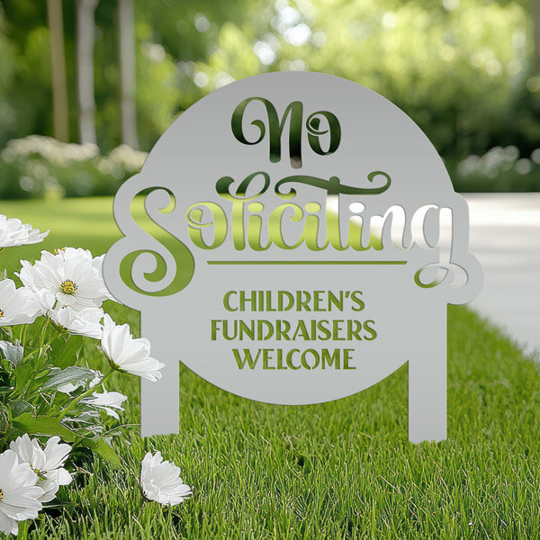 No Soliciting Sign - Children's Fundraisers Welcome Metal Yard Stake - Unique Entryway Display Signs - Novelty Lawn Art - Housewarming Gift