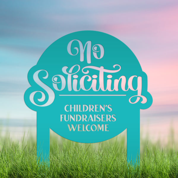 No Soliciting Sign - Children's Fundraisers Welcome Metal Yard Stake - Unique Entryway Display Signs - Novelty Lawn Art - Housewarming Gift