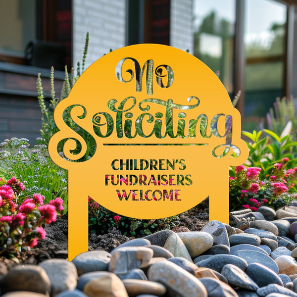 No Soliciting Sign - Children's Fundraisers Welcome Metal Yard Stake - Unique Entryway Display Signs - Novelty Lawn Art - Housewarming Gift
