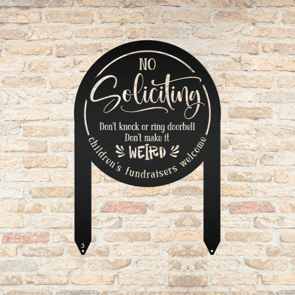 No Soliciting Sign for Home Decor - Funny Metal Yard Stake - Outdoor Decoration - Children's Fundraisers Welcome - Unique Housewarming Gifts