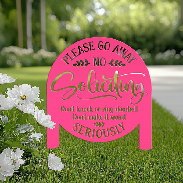 No Soliciting Yard Stake - Funny Metal Sign for Home Decor - Outdoor Garden Decoration - Please Go Away Signs - Unique Housewarming Gifts