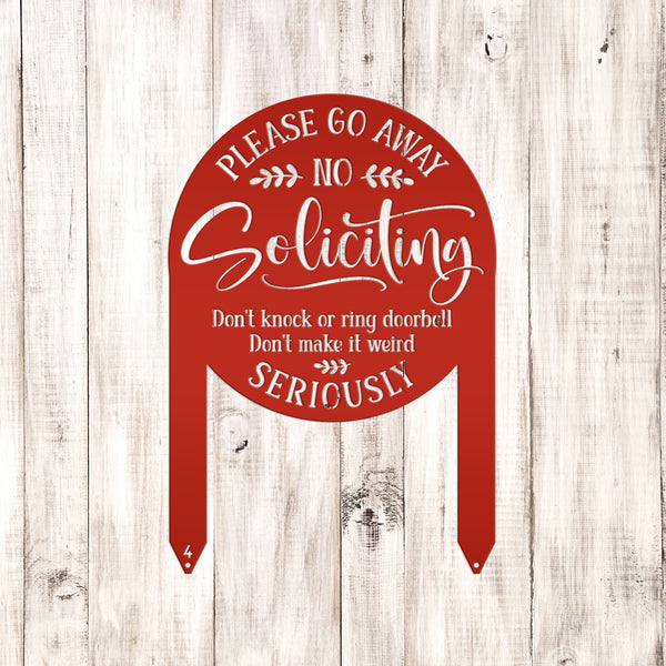 No Soliciting Yard Stake - Funny Metal Sign for Home Decor - Outdoor Garden Decoration - Please Go Away Signs - Unique Housewarming Gifts