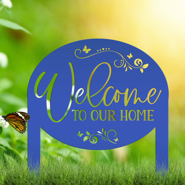 Welcome Home Metal Yard Stake - Charming Outdoor Lawn Art - Welcoming Laser Cut Sign - Butterfly Garden Decorations - Cute Housewarming Gift