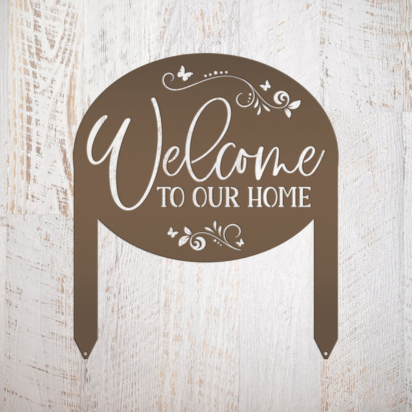 Welcome Home Metal Yard Stake - Charming Outdoor Lawn Art - Welcoming Laser Cut Sign - Butterfly Garden Decorations - Cute Housewarming Gift