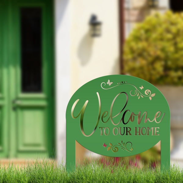 Welcome Home Metal Yard Stake - Charming Outdoor Lawn Art - Welcoming Laser Cut Sign - Butterfly Garden Decorations - Cute Housewarming Gift