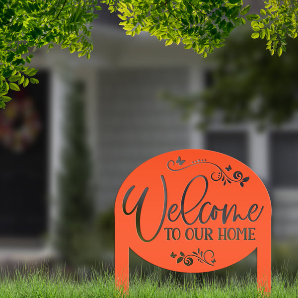 Welcome Home Metal Yard Stake - Charming Outdoor Lawn Art - Welcoming Laser Cut Sign - Butterfly Garden Decorations - Cute Housewarming Gift