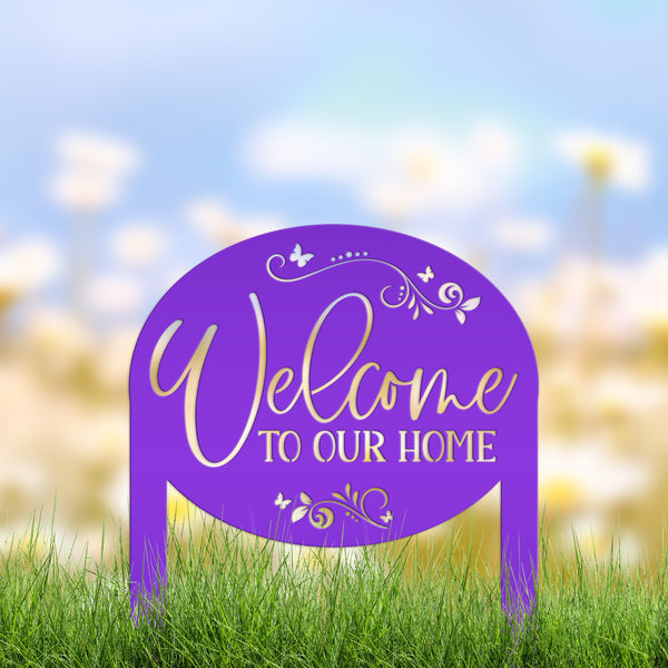Welcome Home Metal Yard Stake - Charming Outdoor Lawn Art - Welcoming Laser Cut Sign - Butterfly Garden Decorations - Cute Housewarming Gift