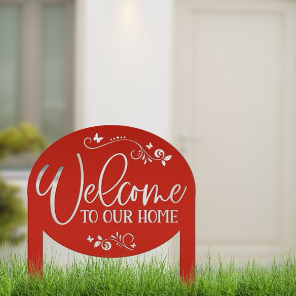 Welcome Home Metal Yard Stake - Charming Outdoor Lawn Art - Welcoming Laser Cut Sign - Butterfly Garden Decorations - Cute Housewarming Gift