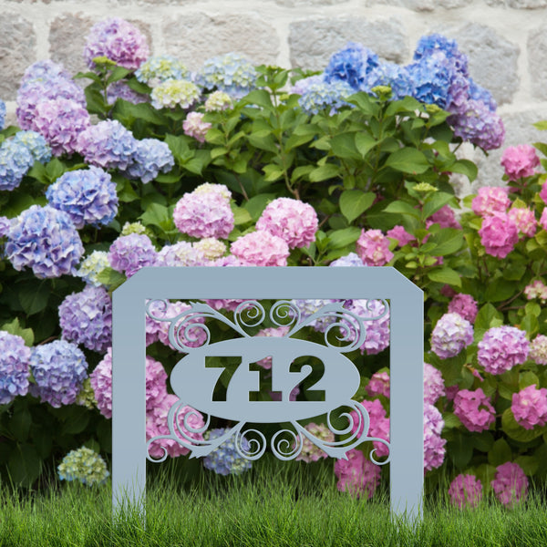 Oval Swirl Address Yard Stake Sign-House Number Yard Stake- Wedding Gift-Housewarming Gift