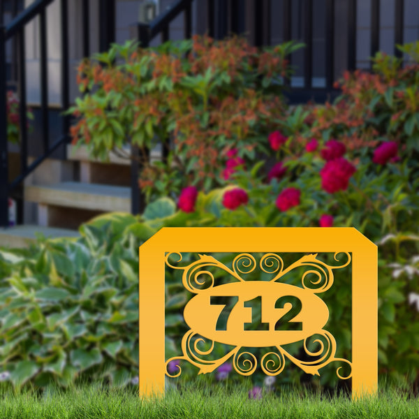 Oval Swirl Address Yard Stake Sign-House Number Yard Stake- Wedding Gift-Housewarming Gift