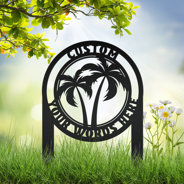 Custom Palm Tree Metal Yard Stake – Personalized Garden Decor - Unique Address Lawn Signs - Outdoor Entryway Signage - Realtor Closing Gift