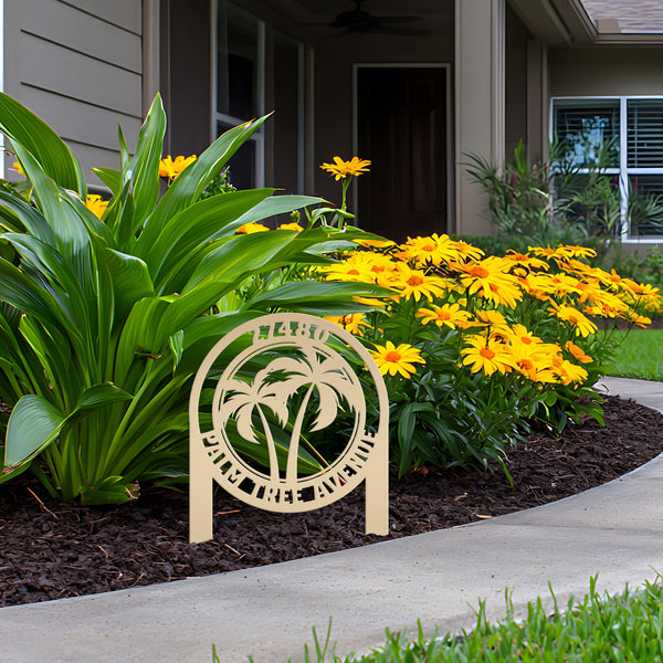 Custom Palm Tree Metal Yard Stake – Personalized Garden Decor - Unique Address Lawn Signs - Outdoor Entryway Signage - Realtor Closing Gift