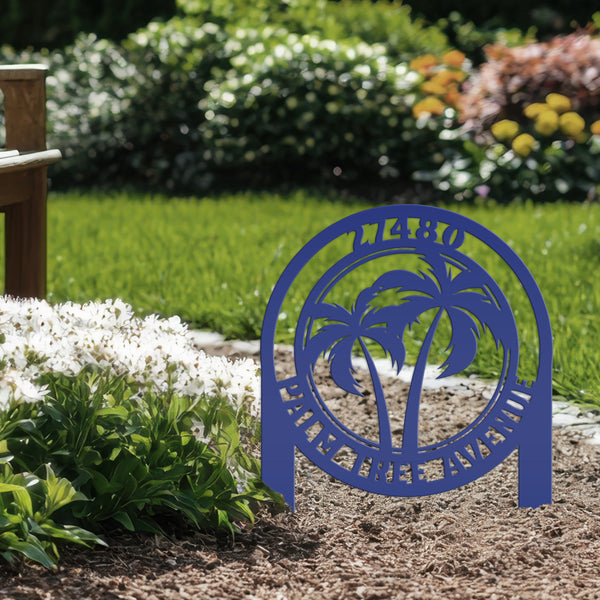 Custom Palm Tree Metal Yard Stake – Personalized Garden Decor - Unique Address Lawn Signs - Outdoor Entryway Signage - Realtor Closing Gift
