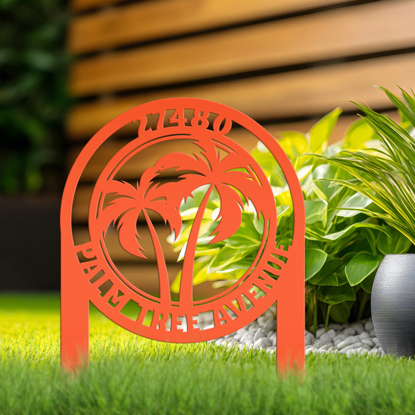 Custom Palm Tree Metal Yard Stake – Personalized Garden Decor - Unique Address Lawn Signs - Outdoor Entryway Signage - Realtor Closing Gift