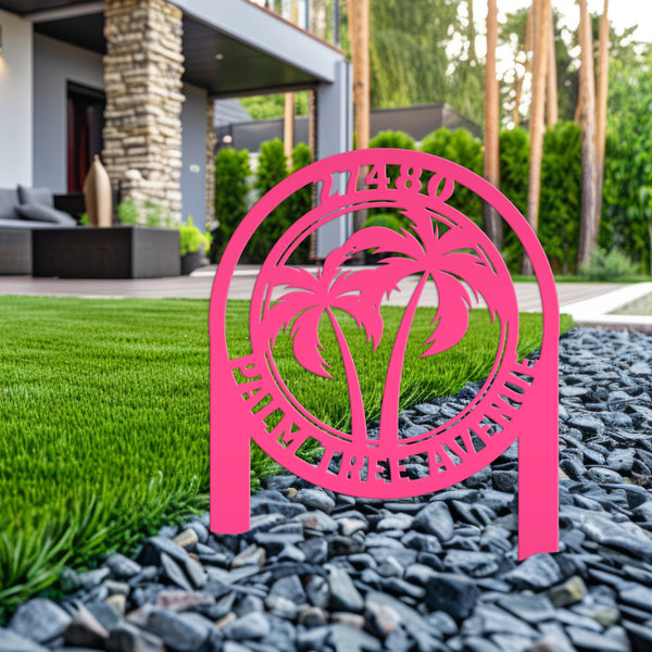 Custom Palm Tree Metal Yard Stake – Personalized Garden Decor - Unique Address Lawn Signs - Outdoor Entryway Signage - Realtor Closing Gift