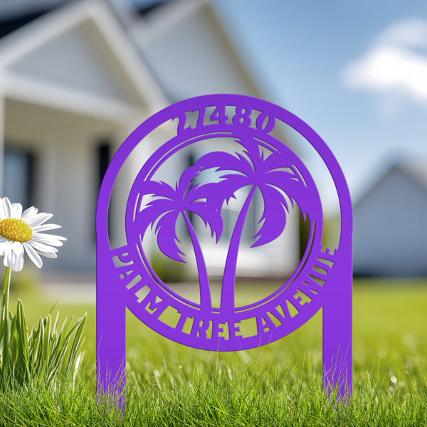 Custom Palm Tree Metal Yard Stake – Personalized Garden Decor - Unique Address Lawn Signs - Outdoor Entryway Signage - Realtor Closing Gift