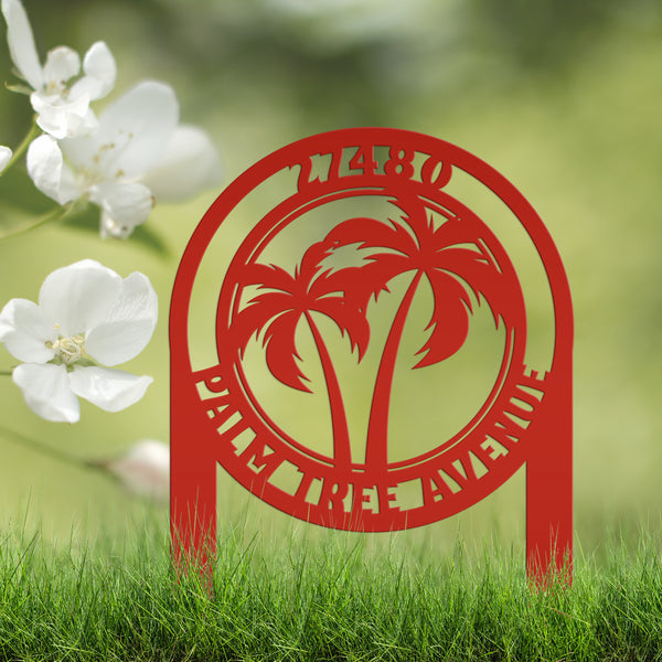 Custom Palm Tree Metal Yard Stake – Personalized Garden Decor - Unique Address Lawn Signs - Outdoor Entryway Signage - Realtor Closing Gift