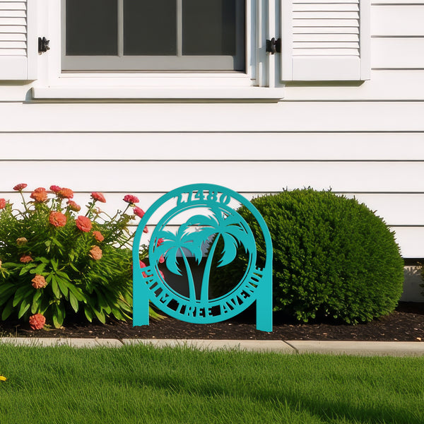 Custom Palm Tree Metal Yard Stake – Personalized Garden Decor - Unique Address Lawn Signs - Outdoor Entryway Signage - Realtor Closing Gift