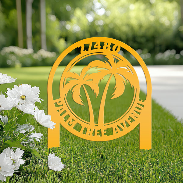 Custom Palm Tree Metal Yard Stake – Personalized Garden Decor - Unique Address Lawn Signs - Outdoor Entryway Signage - Realtor Closing Gift