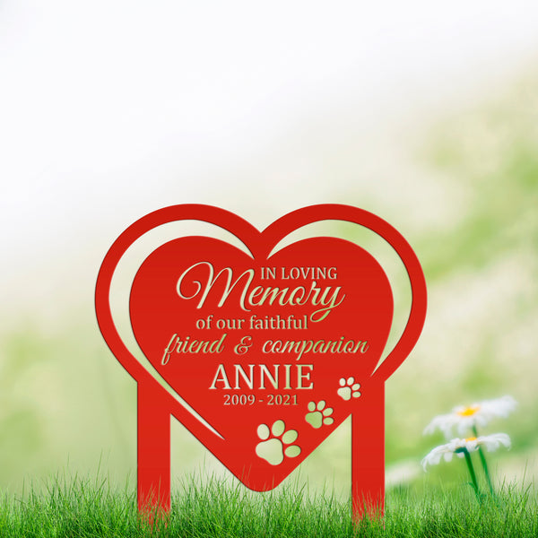 Unique Heart-Shaped Memorial Yard Stake for Beloved Dogs - In Loving Memory Remembrance Metal Sign - Custom Pet Loss Gift - Cat Grave Marker
